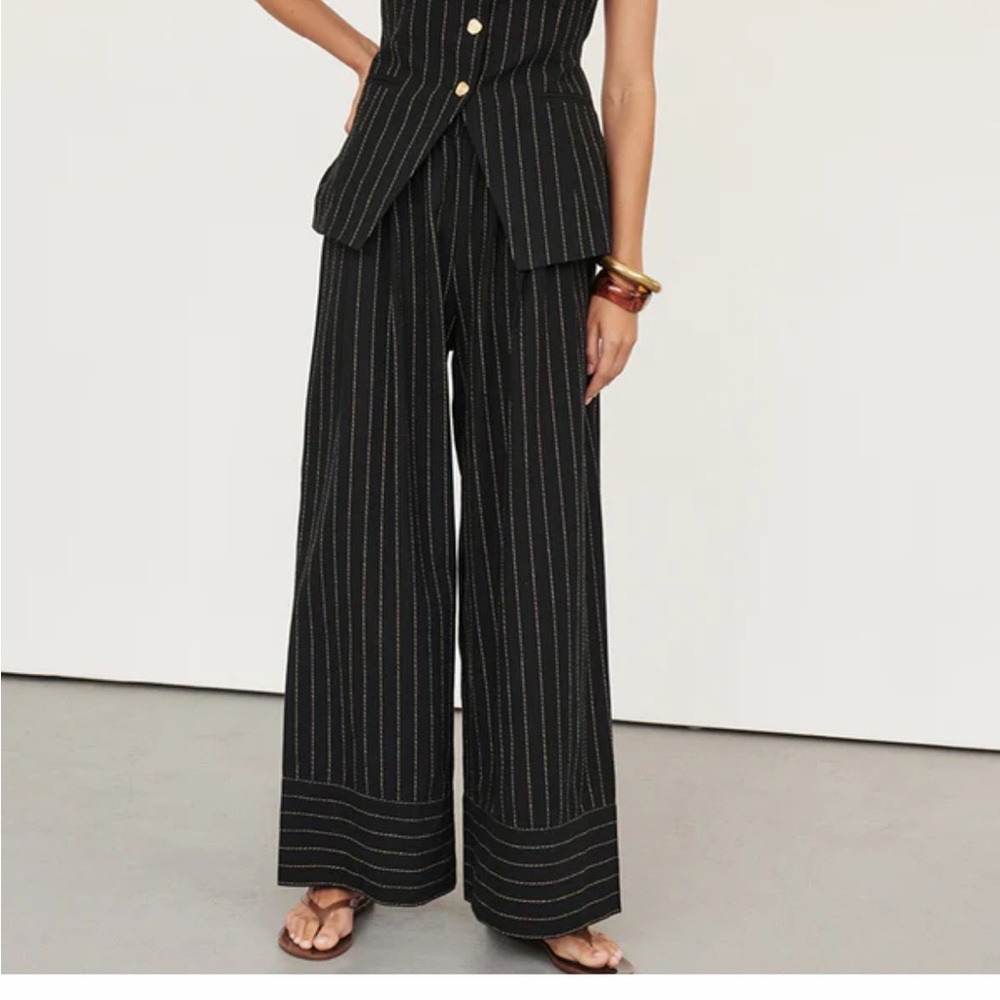 DISSH Black Wide Leg Pants with Pinstripes